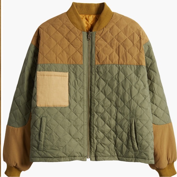 THE GREAT. Quilted Jacket in Green and Tan - Picture 7 of 7